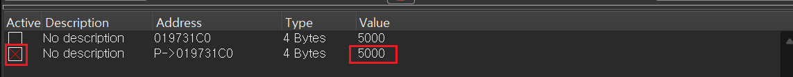 포인터 값 5000으로 설정 및 고정