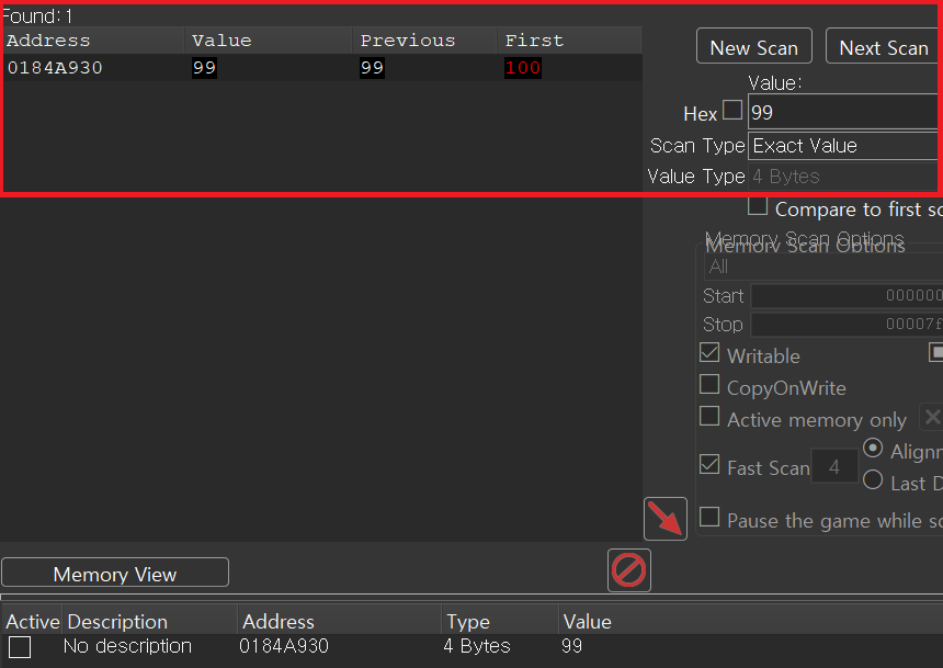 "Hit me" 클릭 후 값 99로 검색