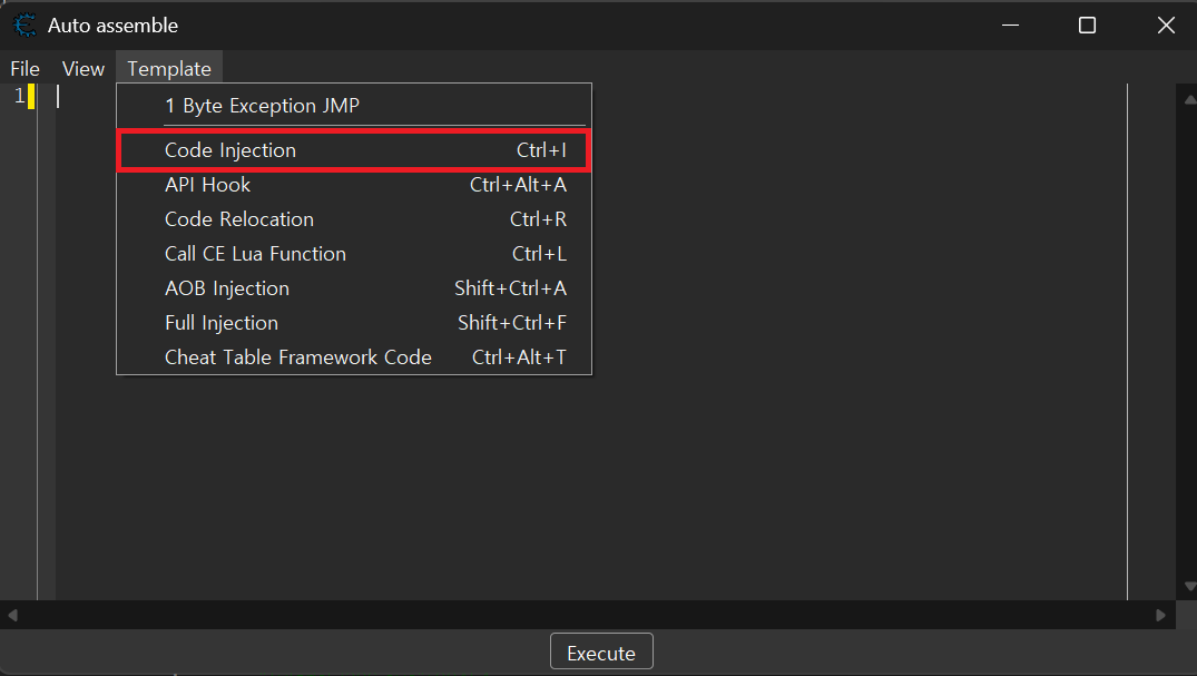 Code Injection 템플릿 선택 직전