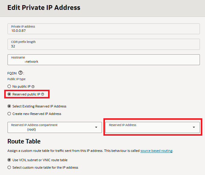 Edit Private IP Address